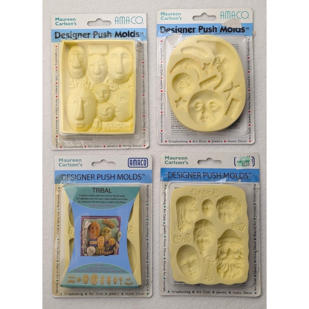 Amaco Maureen Carlson Designer Push Molds Set Tribal Moon Victorian Ancient 4pc